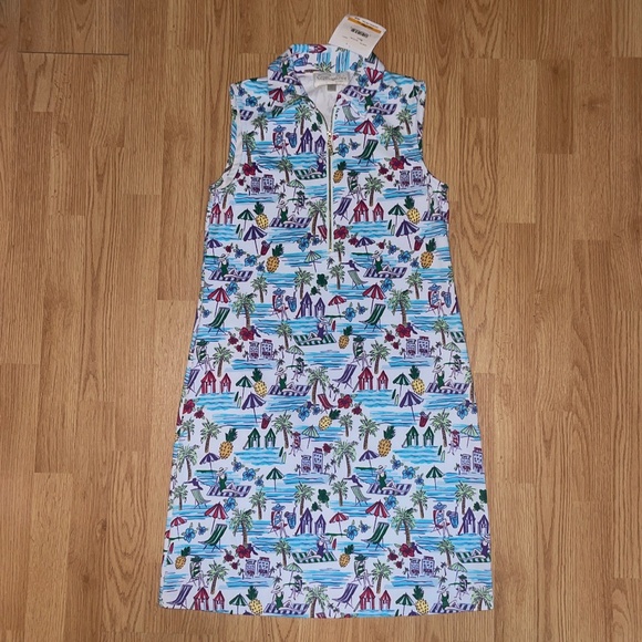 Cappagallo Dresses & Skirts - NWT Cappagallo Sleeveless Aqua Beach Print Collared Quarter Zip Dress Size Small
